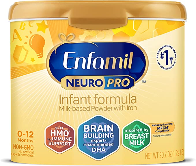 Enfamil NeuroPro Baby Formula, Triple Prebiotic Immune Blend with 2'FL HMO &amp; Expert Recommended Omega-3 DHA, Inspired by Breast Milk, Non-GMO, Reusable Tub, 20.7 Oz (Packaging May Vary)